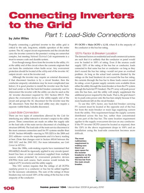 Connecting Inverters to the Grid - Home Power Magazine