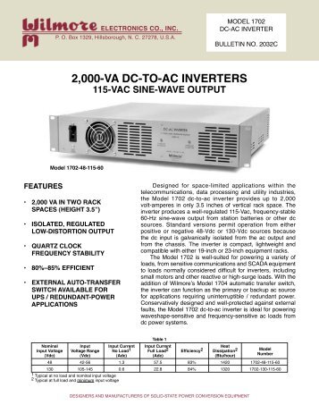2,000-VA DC-TO-AC INVERTERS - Wilmore Electronics Co., Inc.