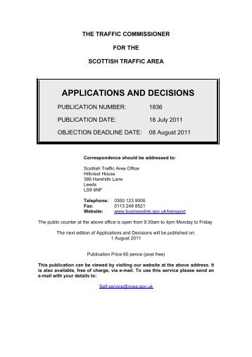 APPLICATIONS AND DECISIONS - Department for Transport