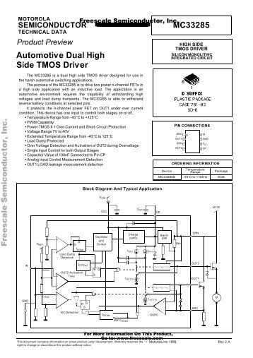 MC33285 Automotive Dual High Side TMOS Driver