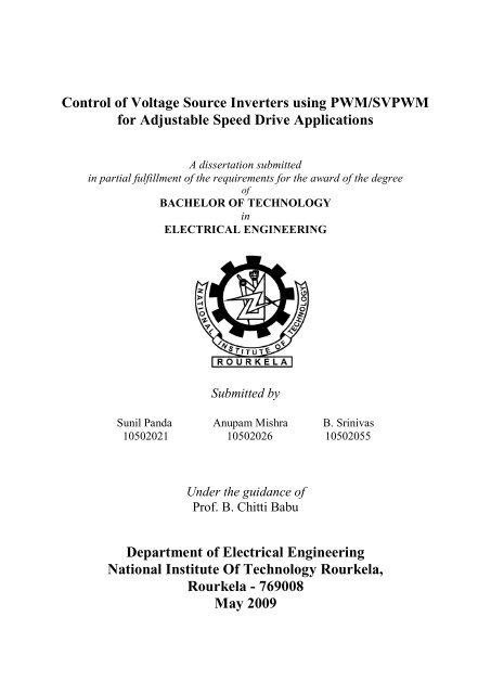 Control of Voltage Source Inverters using PWM/SVPWM - ethesis ...