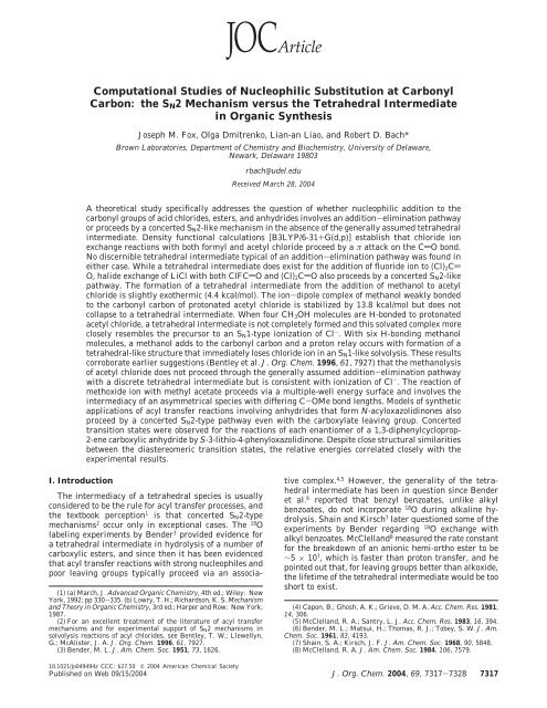 Computational Studies of Nucleophilic Substitution - Chemistry ...