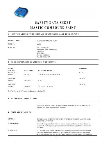 safety data sheet mastic compound paint - J.M.Loveridge plc