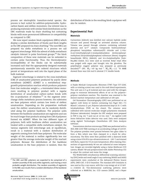 Random Block Copolymers via Segment Interchange Olefin ...