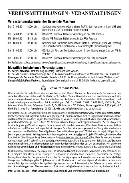 Amtsblatt Nr. 220 März 2013 - Gemeinde Machern
