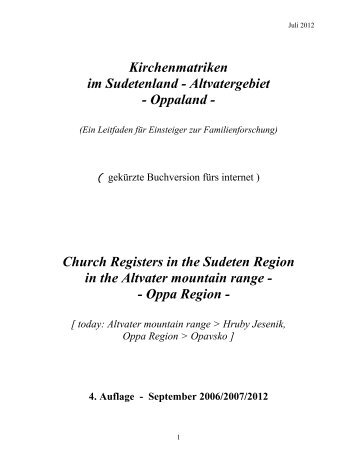 Kirchenmatriken im Sudetenland, Juli 2012 - des Heimatkreis ...