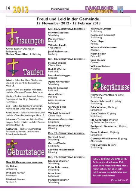 Ausgabe 1/2013 - Evangelische Pfarrgemeinde Schladming