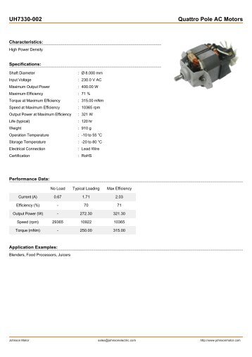 UH7330-002 Quattro Pole AC Motors - Johnson Electric