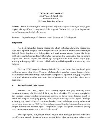 TINGKAH LAKU AGRESIF Azizi Yahaya & Faizah Idris Fakulti ...