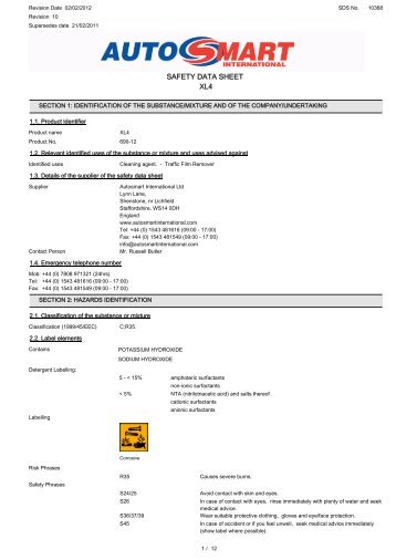 SAFETY DATA SHEET XL4 - Autosmart