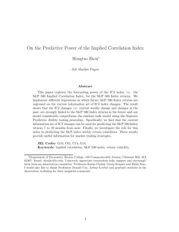 On the Predictive Power of the Implied Correlation ... - Boston College