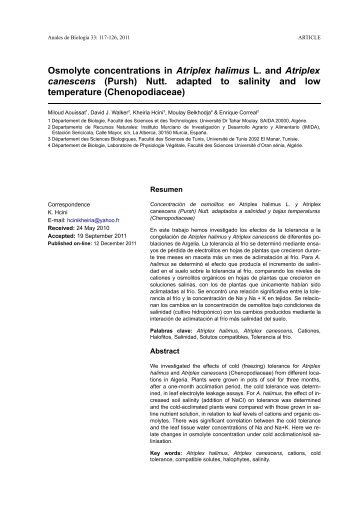 Osmolyte concentrations in Atriplex halimus L. and Atriplex ...
