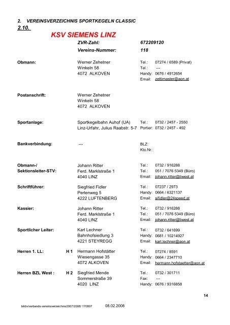 VERBANDSVERZEICHNIS VEREINSVERZEICHNIS - Vereinsmeier