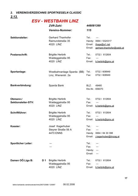 VERBANDSVERZEICHNIS VEREINSVERZEICHNIS - Vereinsmeier