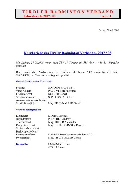 TBV - Jahresbericht 2007/08 - Vereinsmeier