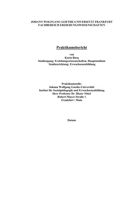 Praktikumsbericht Karin Burg - Goethe-Universität