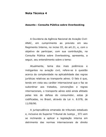 Nota técnica 4 - Consulta Pública sobre Overbooking - Anac