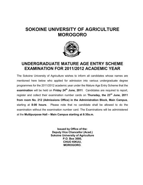 SOKOINE UNIVERSITY OF AGRICULTURE MOROGORO