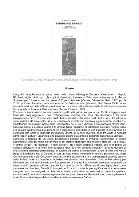 F Zambon L Iride Nel Fango L Anguilla Di Eugenio Montale Parma