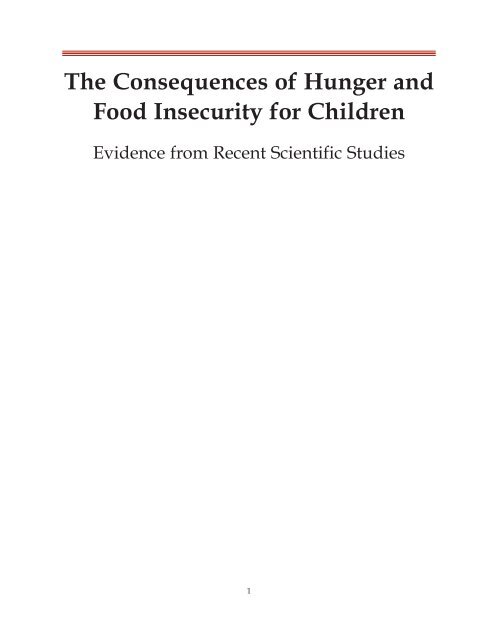 The Consequences of Hunger and Food Insecurity for Children