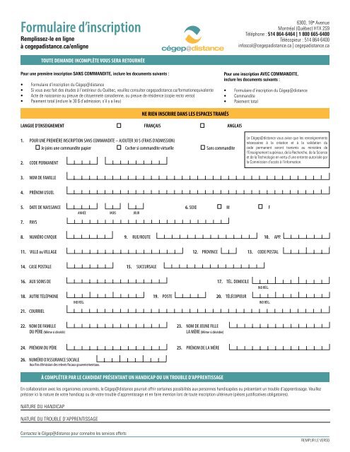 Formulaire d'inscription PDF - Cégep@distance