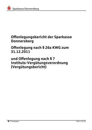 Offenlegungsbericht der Sparkasse XXX - Sparkasse Donnersberg