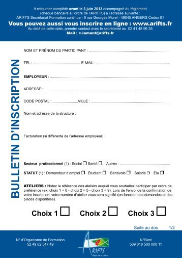 Pour télécharger et imprimer le bulletin d'inscription - Arifts