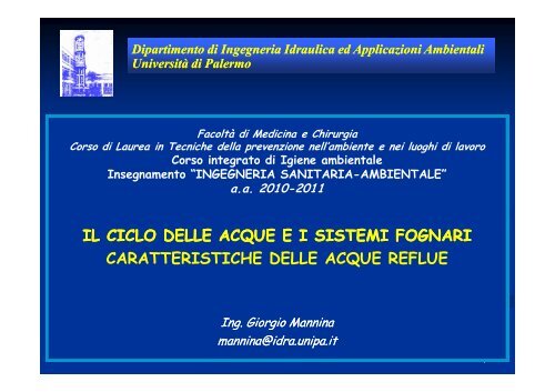 TPA 01_Caratteristiche delle acque reflue - Dipartimento di ...