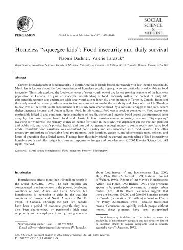 Homeless squeegee kids: Food insecurity and daily survival. Social ...