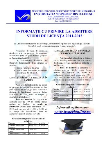informaţii cu privire la admitere studii de licenţă - id-hyperion.ro