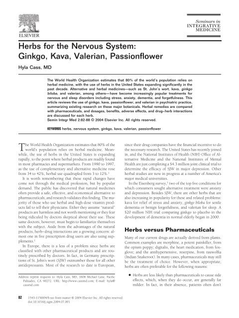 Herbs for the Nervous System: Ginkgo, Kava, Valerian ... - Nutraxin