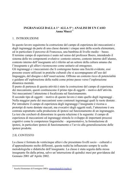 ingranaggi dalla 1^ alla 5^: analisi di un caso - Laboratorio delle ...