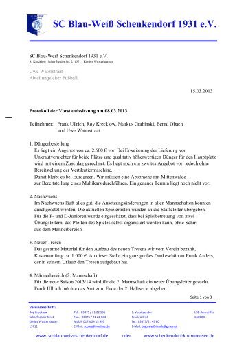 Protokoll Vorstandssitzung vom 08.03.2013 - Schenkendorf