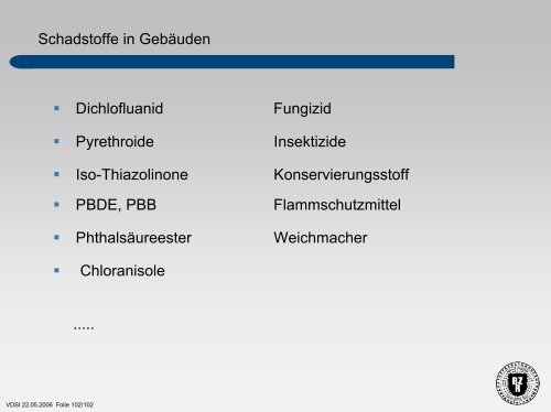 Schadstoffe in Gebäuden – Überblick über die ... - BZR-Institut Bonn