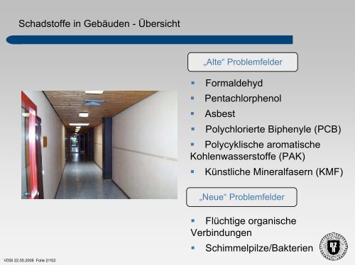 Schadstoffe in Gebäuden – Überblick über die ... - BZR-Institut Bonn