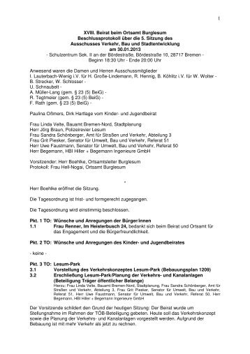 Protokoll vom 30.01.2013 - Ortsamt Burglesum - Bremen