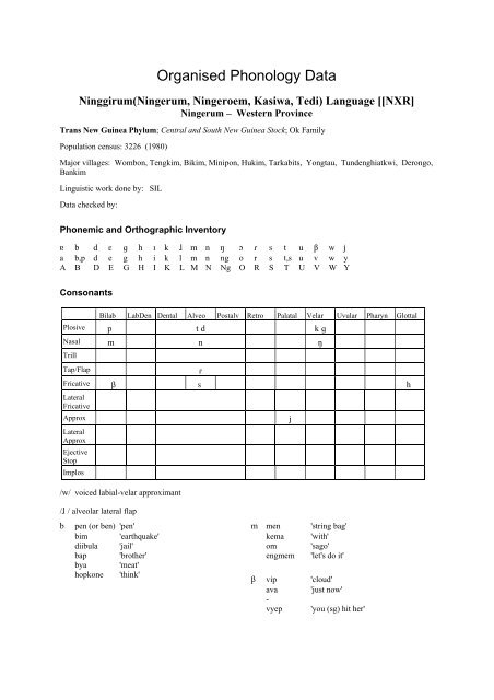 Organised Phonology Data