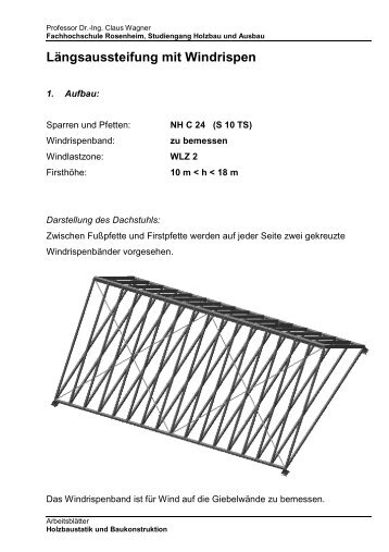 Längsaussteifung eines Daches mit Windrispenbändern