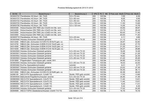 Befestigungstechnik- Preisliste - Asal