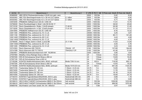 Befestigungstechnik- Preisliste - Asal