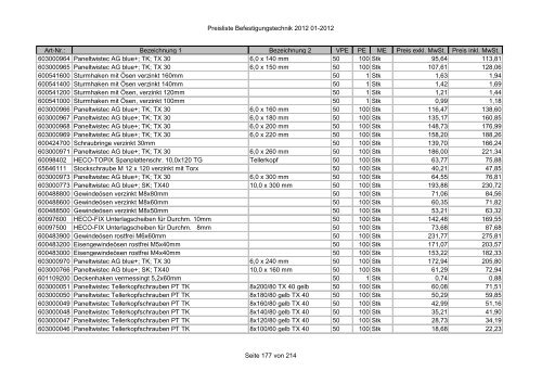 Befestigungstechnik- Preisliste - Asal