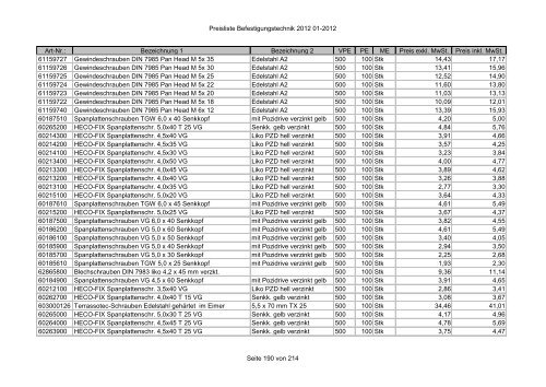 Befestigungstechnik- Preisliste - Asal