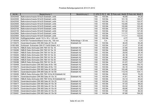 Befestigungstechnik- Preisliste - Asal