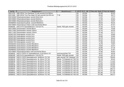 Befestigungstechnik- Preisliste - Asal