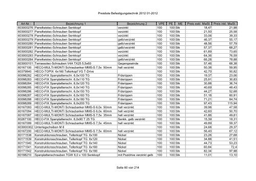 Befestigungstechnik- Preisliste - Asal