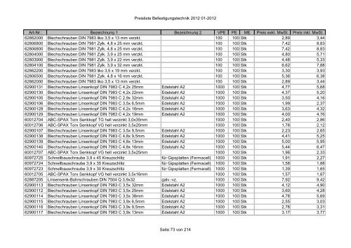 Befestigungstechnik- Preisliste - Asal