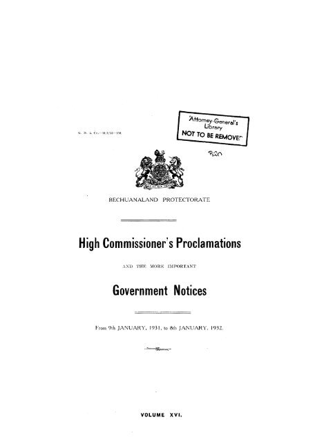 Bechuanaland Protectorate High Commisioners ... - Botswana e-Laws