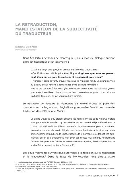 La Retraduction Manifestation De La Subjectivité Du Traducteur - 