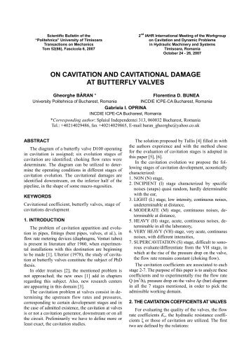 On Cavitation and Cavitational Damage of Butterfly Valves