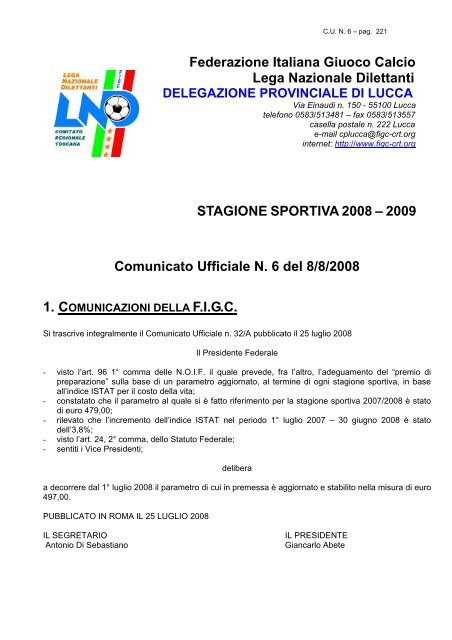 Federazione Italiana Giuoco Calcio Lega ... - Informacalcio.it